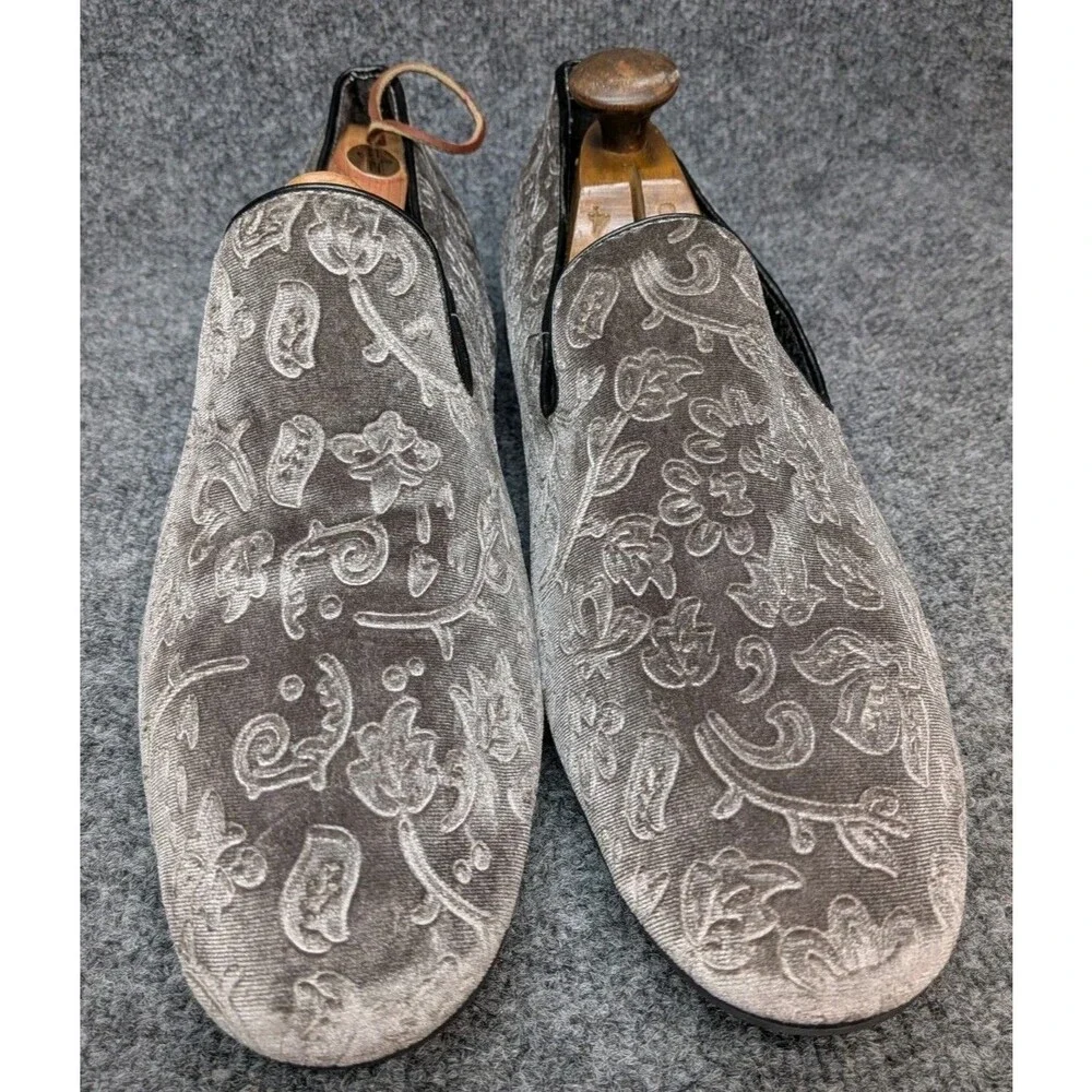 Giorgio Brutini Men’s 13 Gray Velvet Smoking Slippers Floral Pattern Dress...